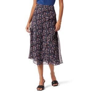 Joie Callie Midi Skirt 100% Silk Floral Caviar Ruffle Cottage Garden Party 2 NWT